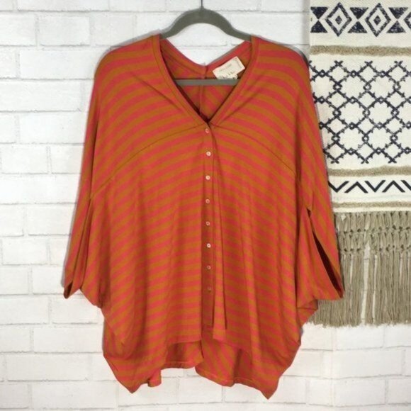 Nicole Miller Artelier Orange & Pink Striped Button-Front Poncho Top S - Picture 2 of 5